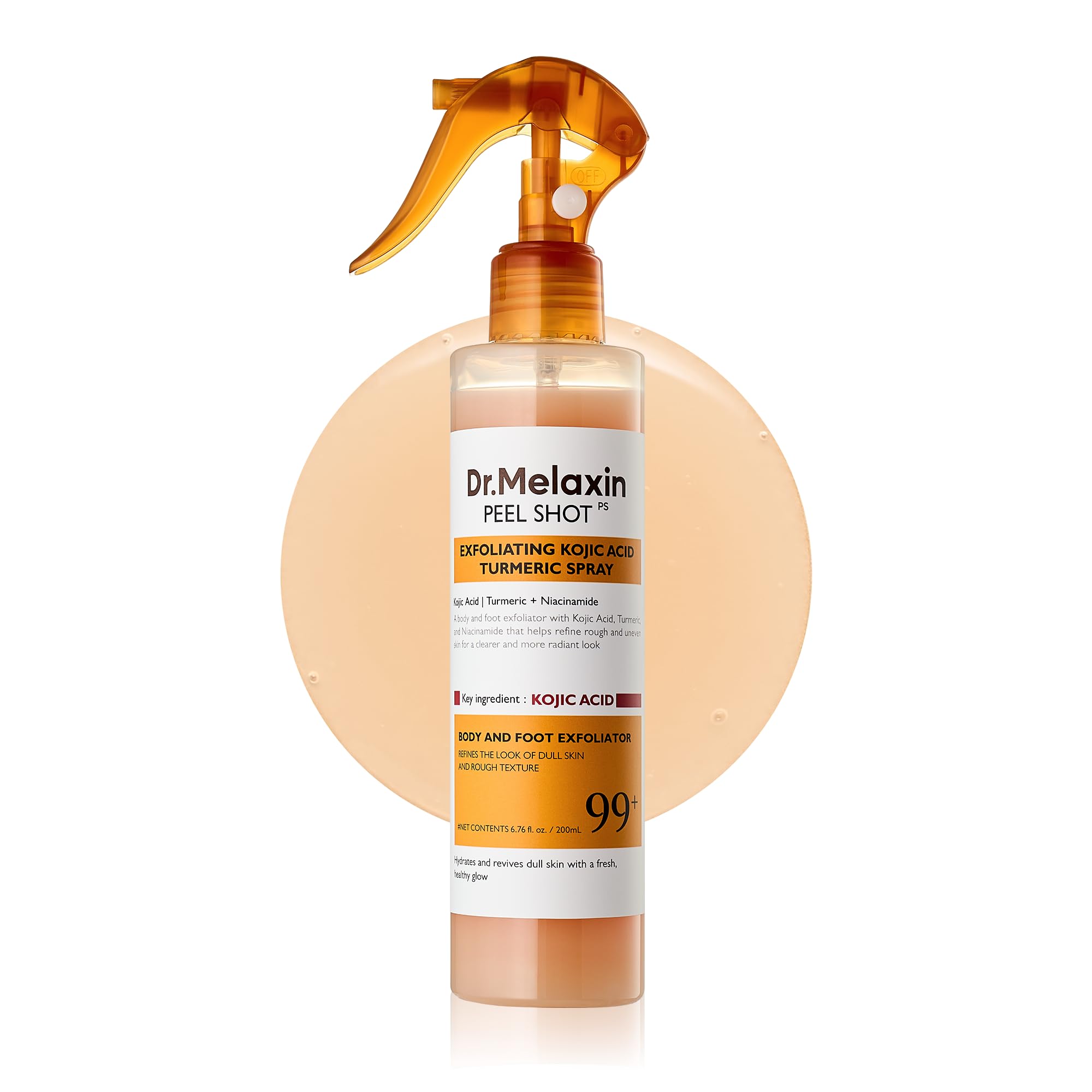 Dr.Melaxin Peel Shot Exfoliating Kojic Acid Turmeric Spray šveičiamasis kūno purškiklis su kojine rūgštimi (200 ml)
