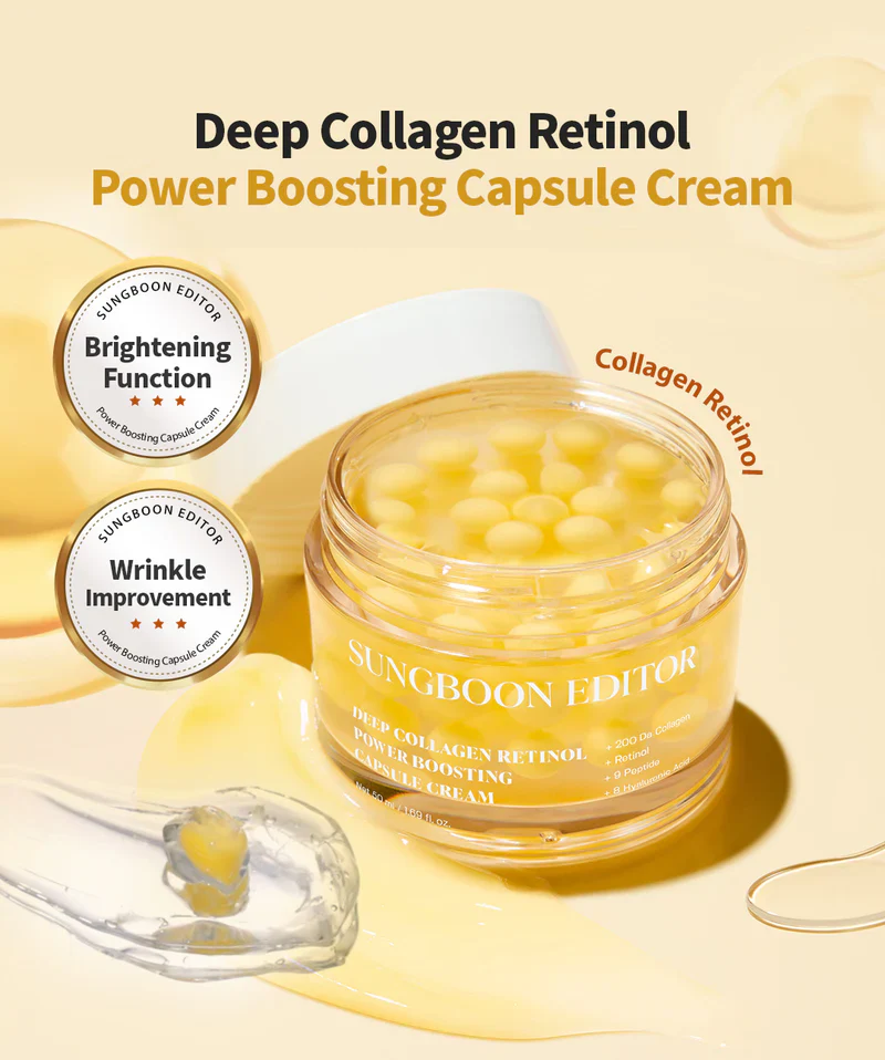 Veido kremas SUNGBOON EDITOR Deep Collagen Retinol Power Boosting Capsule Cream – kolageno ir retinolio kremas (50 ml)