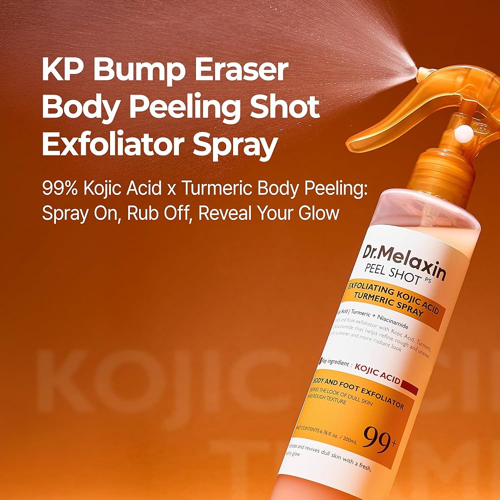 Dr.Melaxin Peel Shot Exfoliating Kojic Acid Turmeric Spray šveičiamasis kūno purškiklis su kojine rūgštimi (200 ml)