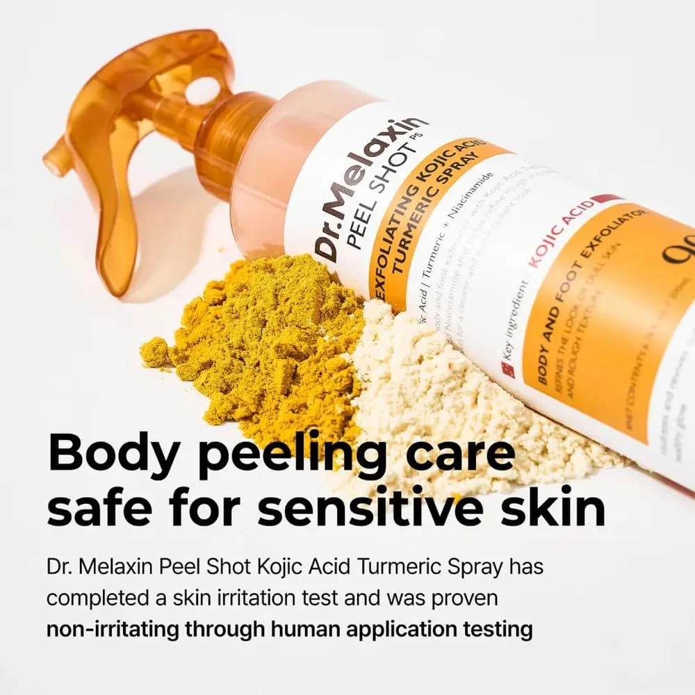 Dr.Melaxin Peel Shot Exfoliating Kojic Acid Turmeric Spray šveičiamasis kūno purškiklis su kojine rūgštimi (200 ml)
