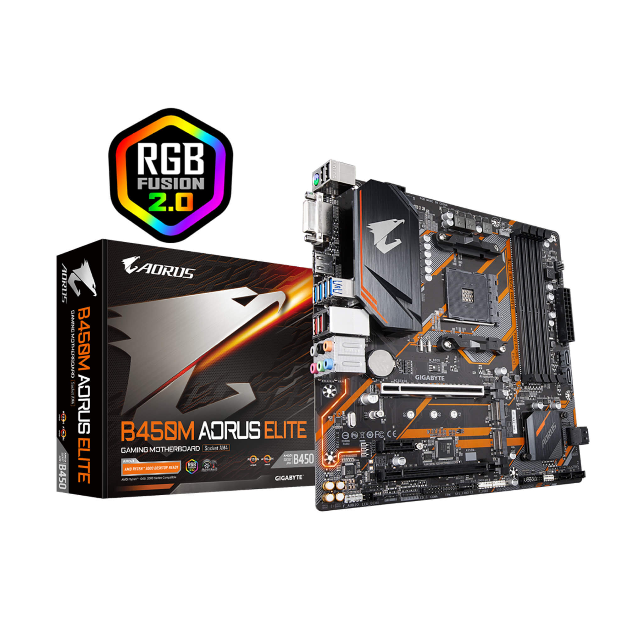 Gigabyte B450M Aorus Elite mATX AM4 Desktop PC Motherboard - GA-B450M-AORUS-ELITE
