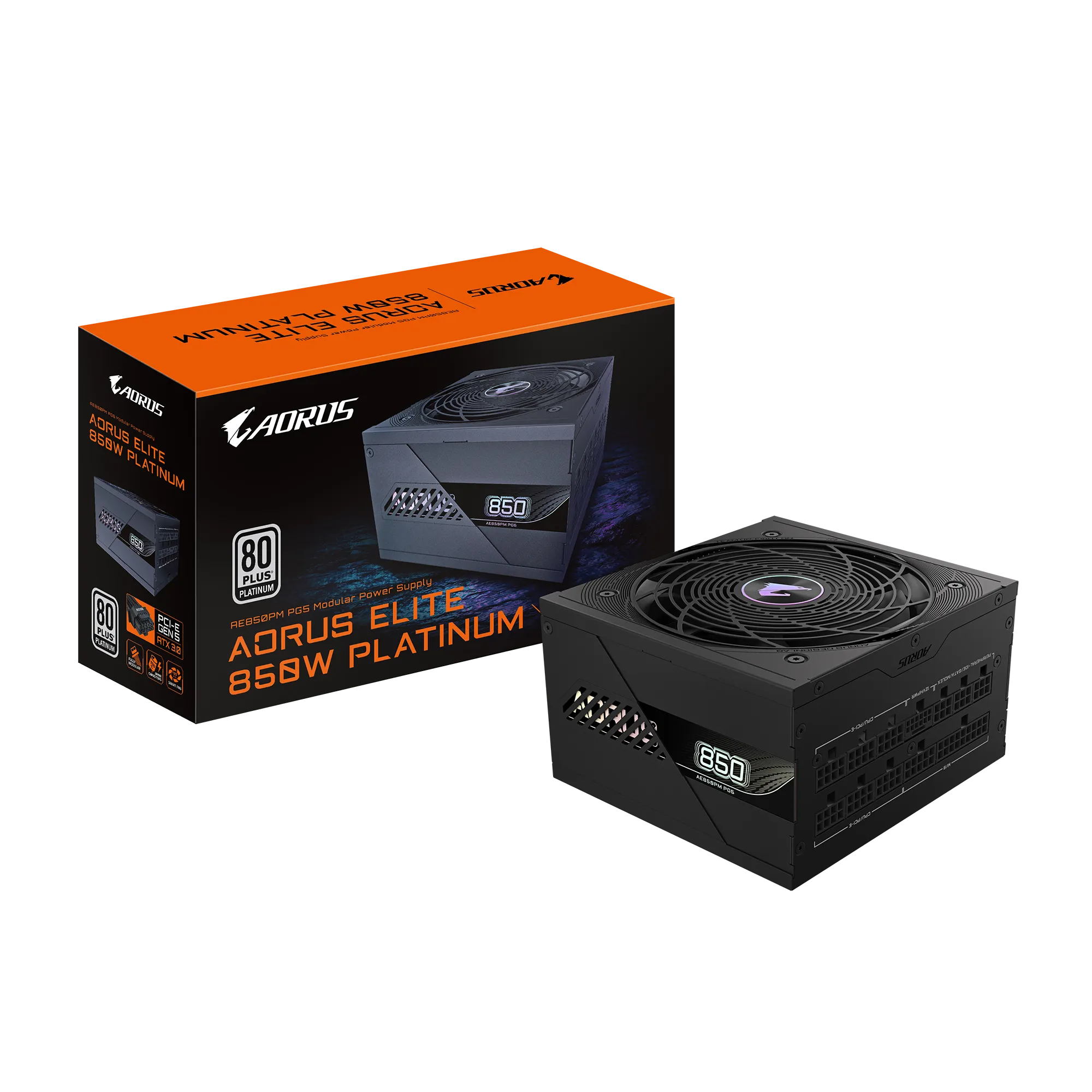 Gigabyte AE850PM-PG5, Aorus Elite 850W, 80+ Platinum, PCIe 5.0, ATX 3.1, Fully Modular, Black, Elite Gaming Grade