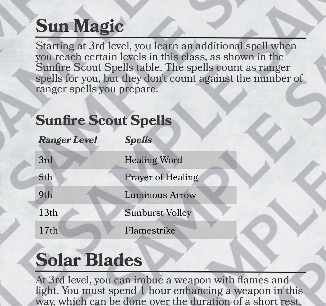 Sunfire Scout: Ranger Subclass (PDF)