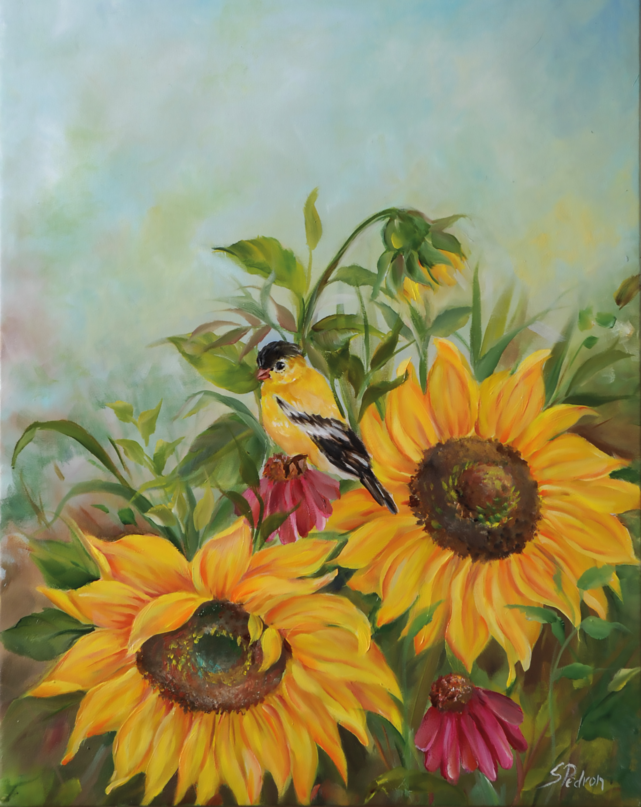 Bird and Sunflowers