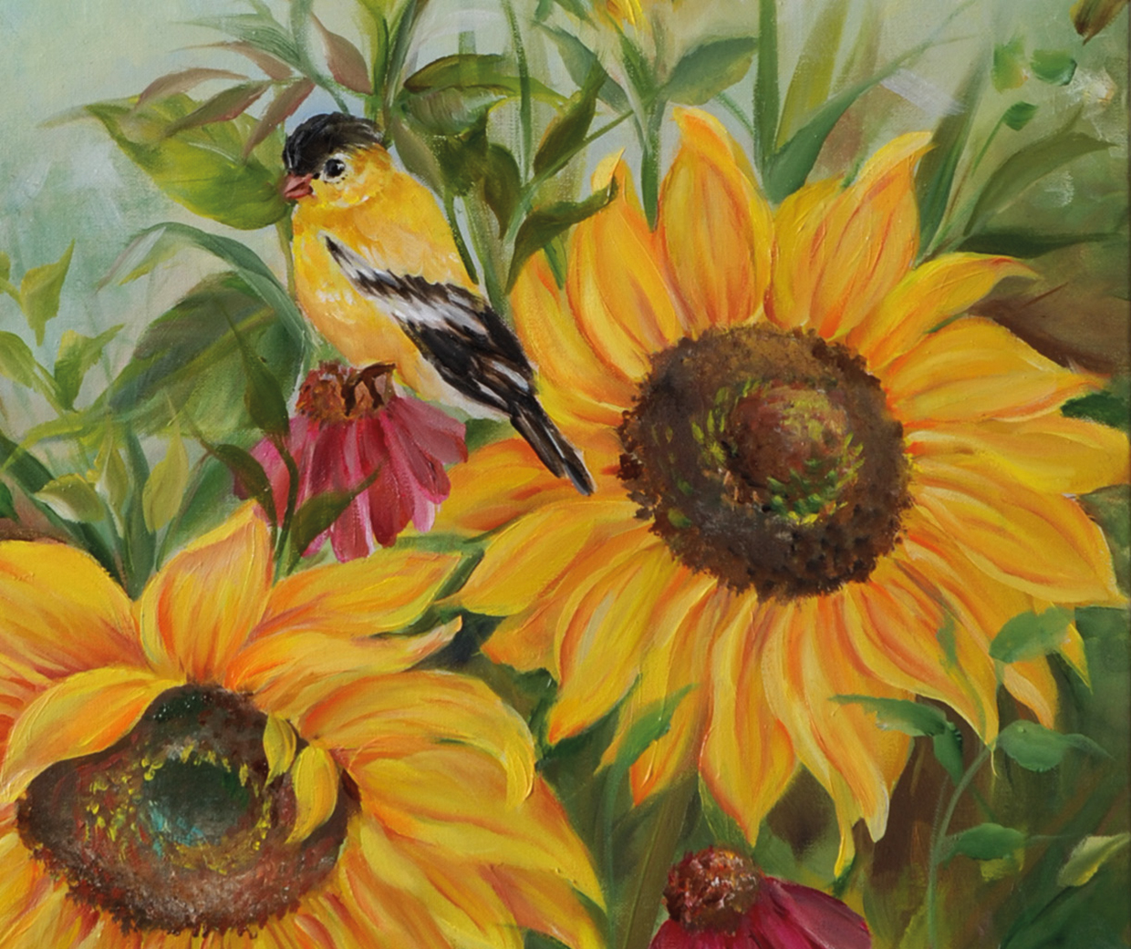 Bird and Sunflowers