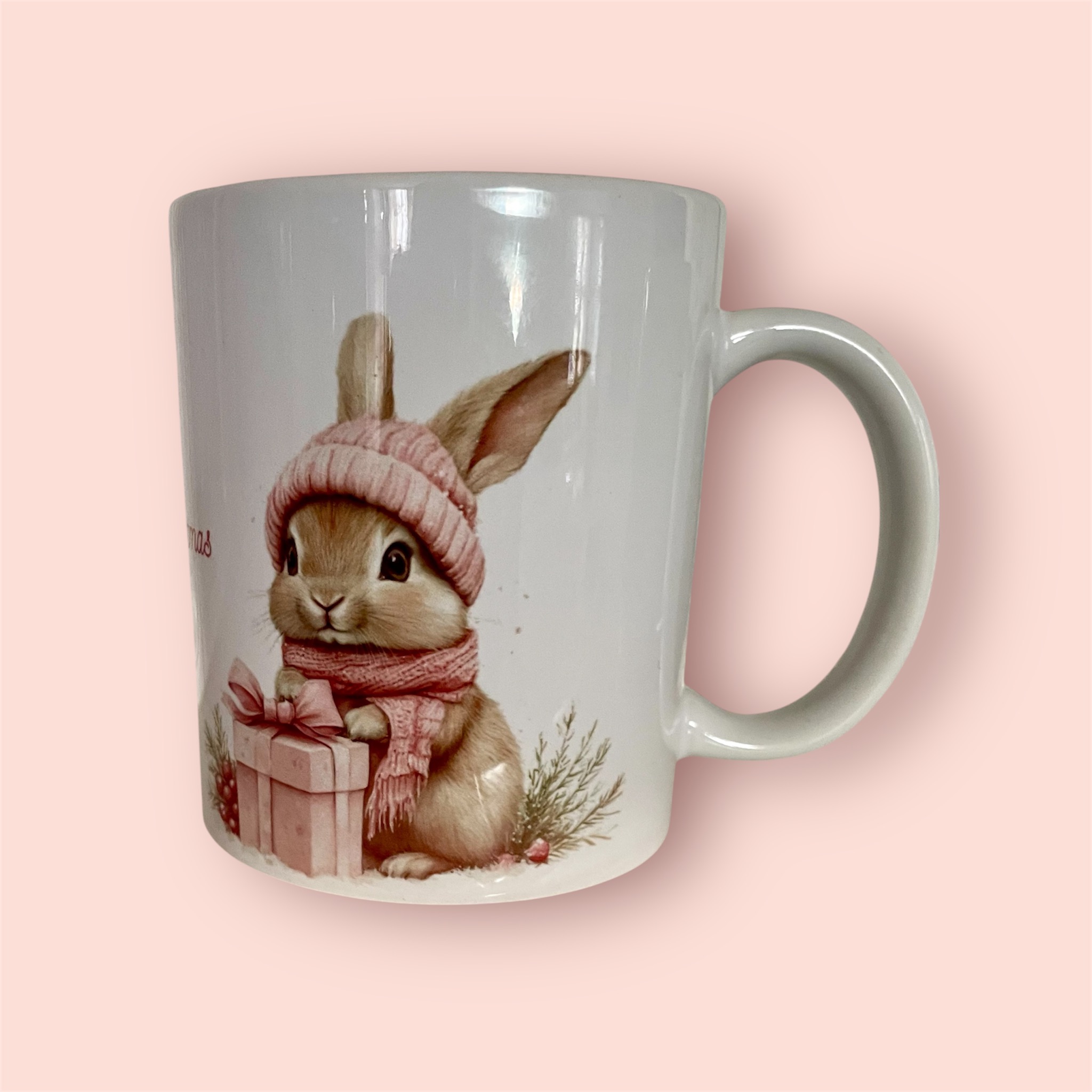 Tazza in ceramica con stampa sublimatica coniglio con scritta Merry Christmas 