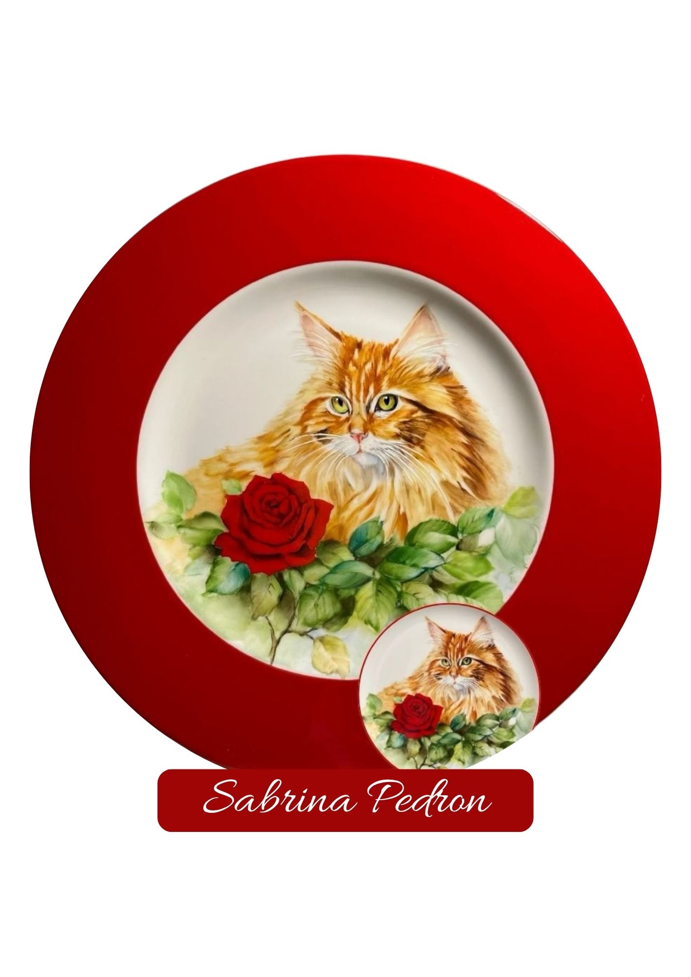 CHAT ROUGE AVEC ROSE