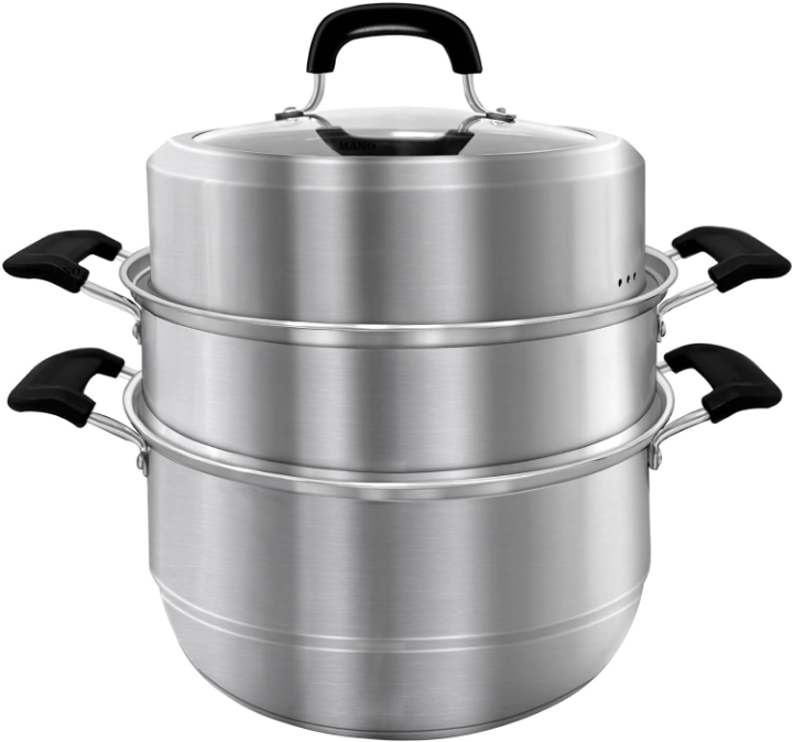 Steamer Pot for Cooking 11 inch Steam Pots with Lid 2-tier Multipurpose Stainless Steel Steaming Pot Cookware with Handle for Vegetable, Dumpling, Stock, Sauce, Food