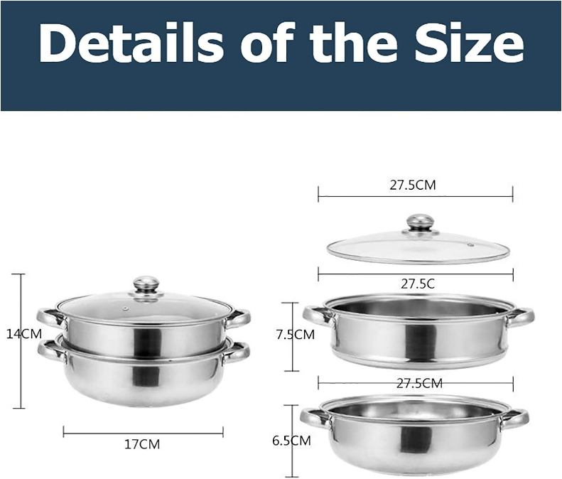 Steamer Pot Stainless Steel 2 Tier - 28cm Steamer Pot w/Glass Lid Food Veg Cooker Pot Cooking Pan Steaming Pot Dim Sum Cookware Steamer For Kitcken Cooking Tool