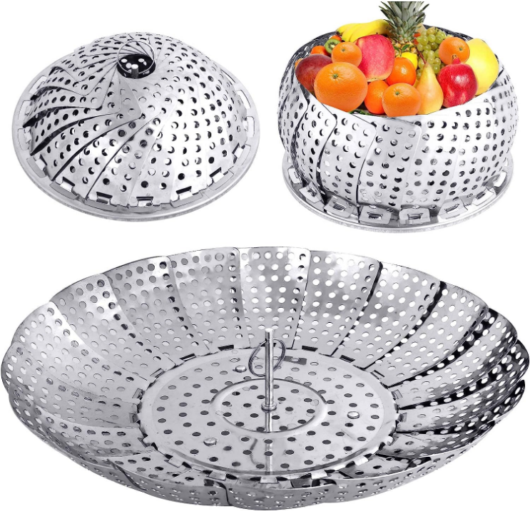 Vegetable Folding Steamer Basket , Metal Stainless Steel Steamer Basket Insert, Collapsible Steamer Baskets for Cooking Food, Expandable Fit Various Size Pot(5.9" to 9.8")