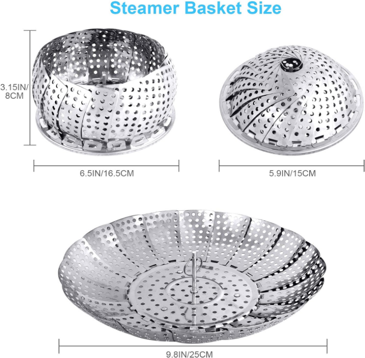 Vegetable Folding Steamer Basket , Metal Stainless Steel Steamer Basket Insert, Collapsible Steamer Baskets for Cooking Food, Expandable Fit Various Size Pot(5.9" to 9.8")