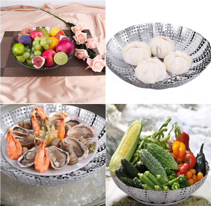 Vegetable Folding Steamer Basket , Metal Stainless Steel Steamer Basket Insert, Collapsible Steamer Baskets for Cooking Food, Expandable Fit Various Size Pot(5.9" to 9.8")