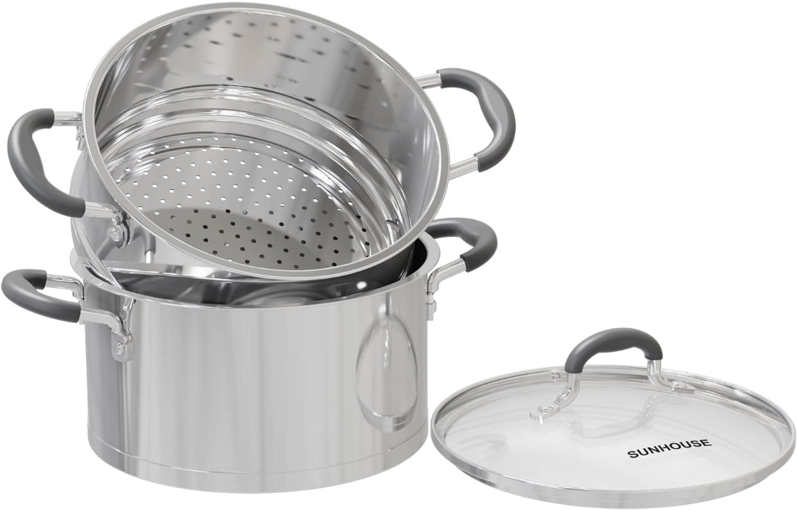 Steamer Pot for Cooking 8-inch Steam Pots with Lid, 3 Quarts Multipurpose Stock Pot Stainless Steel Steaming Pot Cookware with Handle for Vegetable, Stews, Pasta, Dumpling, Sauce, Food