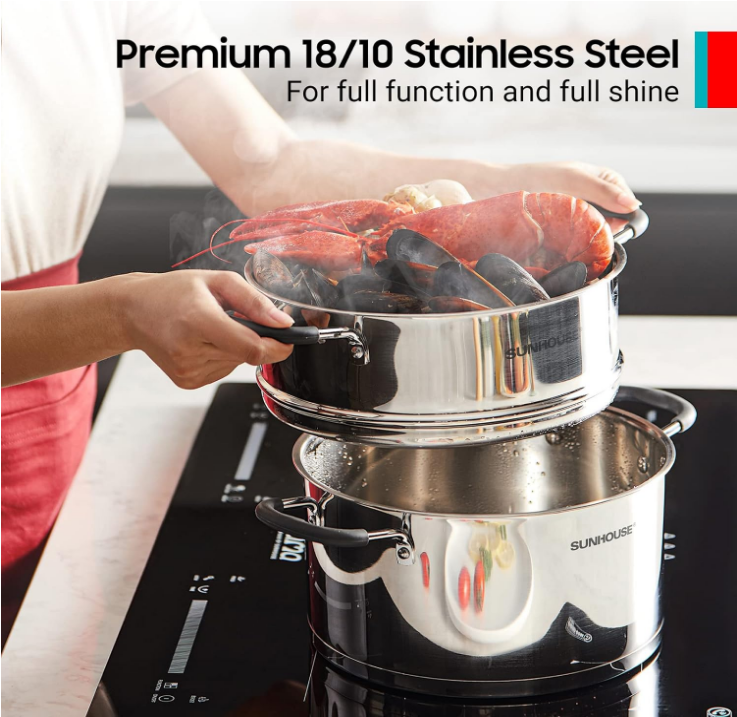 Steamer Pot for Cooking 8-inch Steam Pots with Lid, 3 Quarts Multipurpose Stock Pot Stainless Steel Steaming Pot Cookware with Handle for Vegetable, Stews, Pasta, Dumpling, Sauce, Food