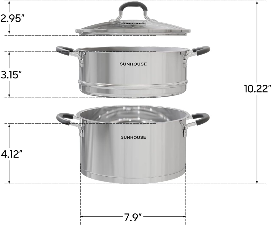 Steamer Pot for Cooking 8-inch Steam Pots with Lid, 3 Quarts Multipurpose Stock Pot Stainless Steel Steaming Pot Cookware with Handle for Vegetable, Stews, Pasta, Dumpling, Sauce, Food