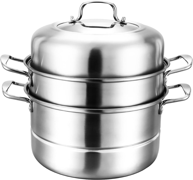 11" Steamer Pot, 3 Tier Stainless Steel Steaming Pot Dim Sum Cookware, Food Vegetable Cooking Pan With Stackable Pan Insert/Lid for Vegetable, Dumpling, Stock, Sauce, Food