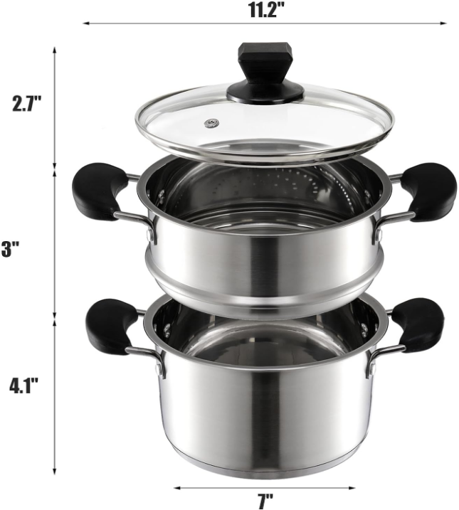 Stainless Steel Steamer Pot with Basket, 1.8 Quart Stock Pot with Glass Lid, Mini Steaming Pot Cookware with Handle, Metal Cooking Steamer for Vegetable, Stews, Pasta, Sauce, Food, Support for