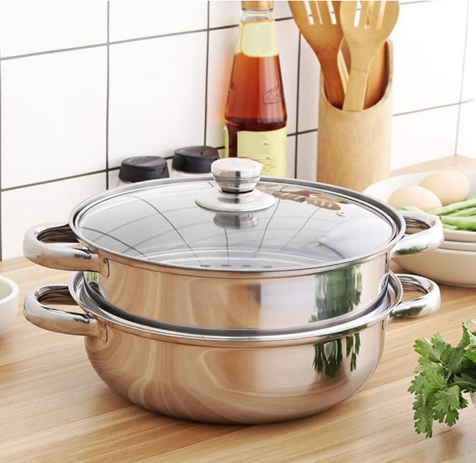 Stack and Steam Pot Set - and Lid,Steamer Saucepot double boiler-2 Tier Steamer Pot Steaming Cookware -Steamer Pot Glass Lid Food Veg Cooker Pot Cooking Pan For Kitcken Cooking Tool