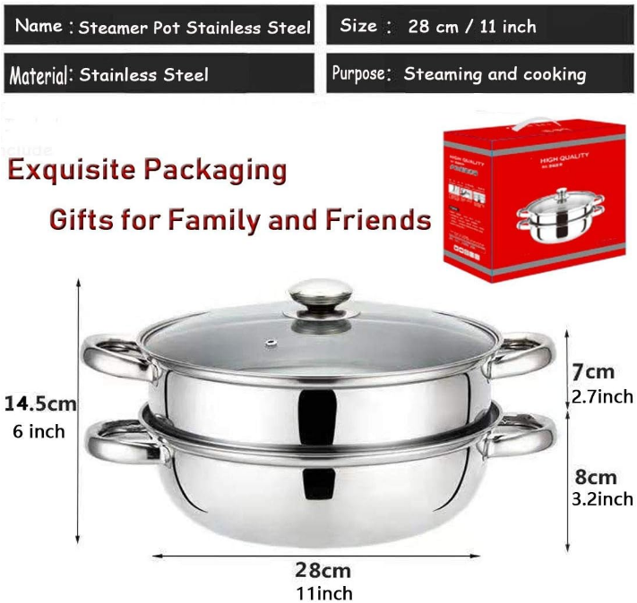 Stack and Steam Pot Set - and Lid,Steamer Saucepot double boiler-2 Tier Steamer Pot Steaming Cookware -Steamer Pot Glass Lid Food Veg Cooker Pot Cooking Pan For Kitcken Cooking Tool