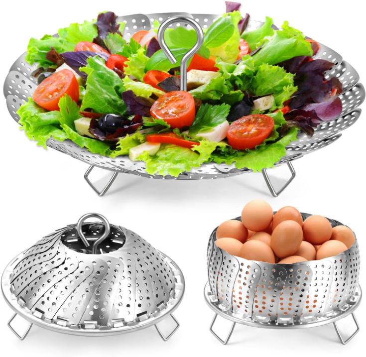Vegetable Steamer Basket for Veggies & Seafood Cooking, Expandable Food Steaming Basket Fits for Various Size Pots & Pans (6.4" to 10") LAIHIFA