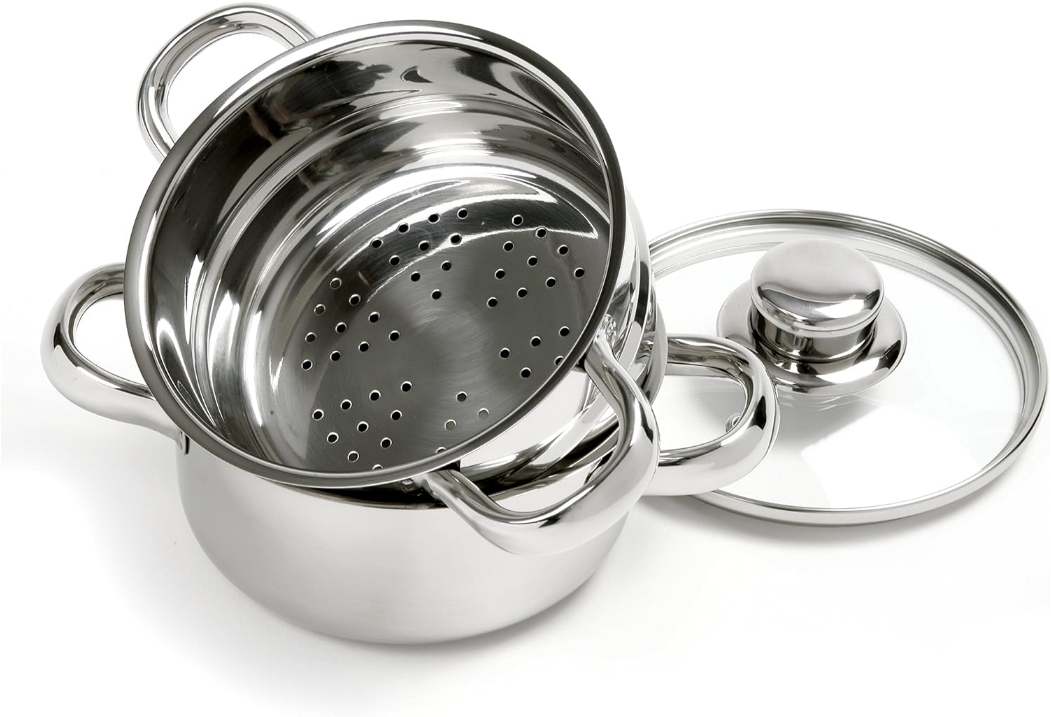 1-Quart Stainless Steel Mini Steamer Cooker, 3 Piece Set