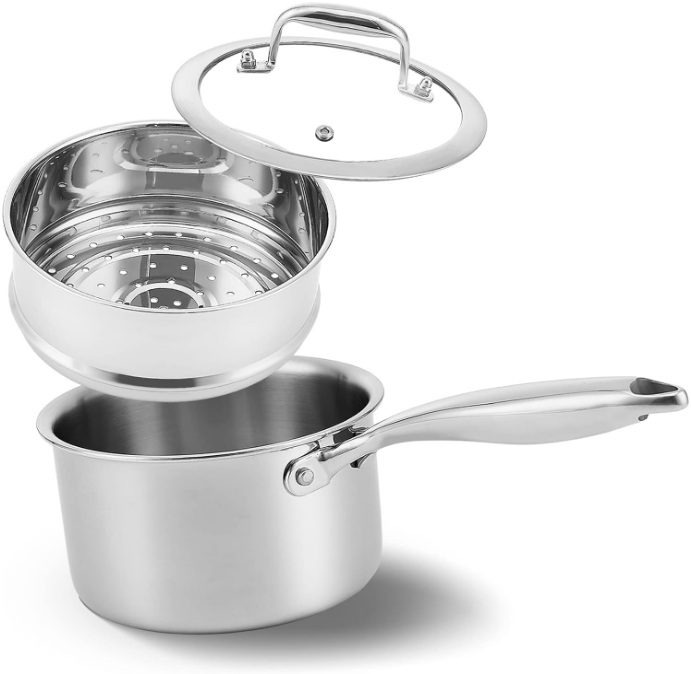 1.5 Quart Stainless Steel Pot, Vegetable Steamer for induction stove, Small Steamer Pot Tri-ply, Steamer Pot with Holes Lid, Small Saucepan for Pasta/Noodles/Sauce