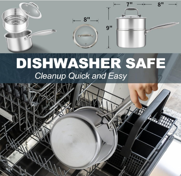 1.5 Quart Stainless Steel Pot, Vegetable Steamer for induction stove, Small Steamer Pot Tri-ply, Steamer Pot with Holes Lid, Small Saucepan for Pasta/Noodles/Sauce