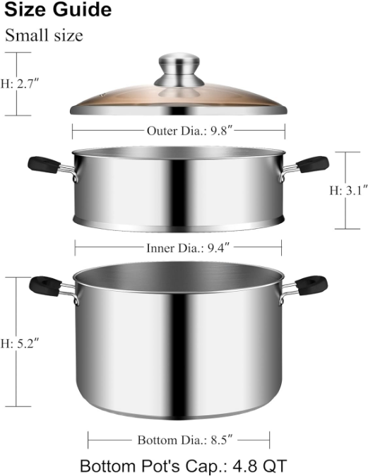 Induction Steamer Pot for Cooking, Vegetable Steamer, Stainless Steel Steamer, 9.4 Inch