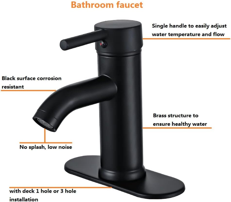 Black Bathroom, Sink, Vanity Faucet Single Handle Matte Black Modern RV Faucet Deck Mount 1 Hole or 3 Holes