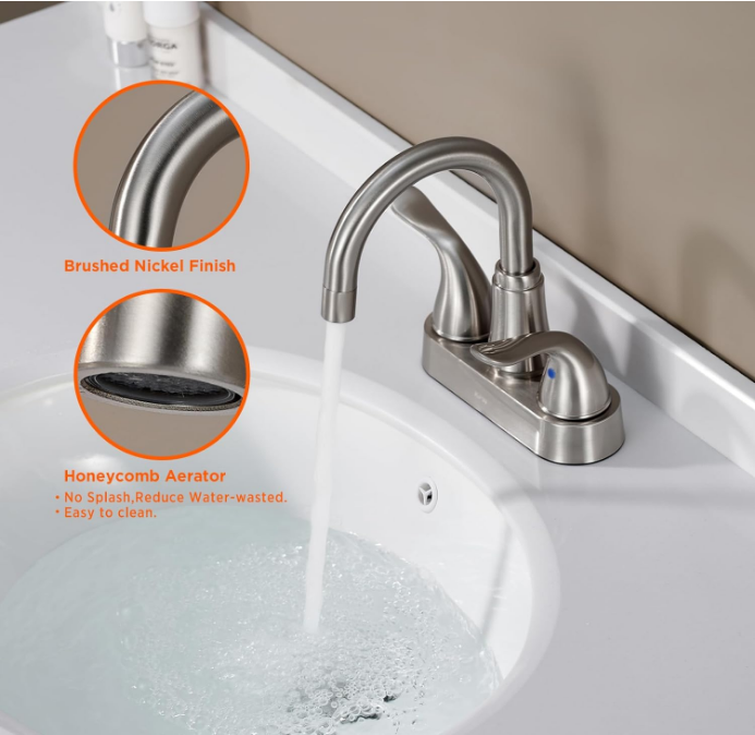 Bathroom Sink Faucet 2 or 3 Hole Brushed Nickel Centerset 4 Inch Bathroom Sink Faucet 2 Handle Plating Over ABS Plastic Non-Metallic Lavatory Bathroom Faucet with Pop up Drain Water Supply Hoses