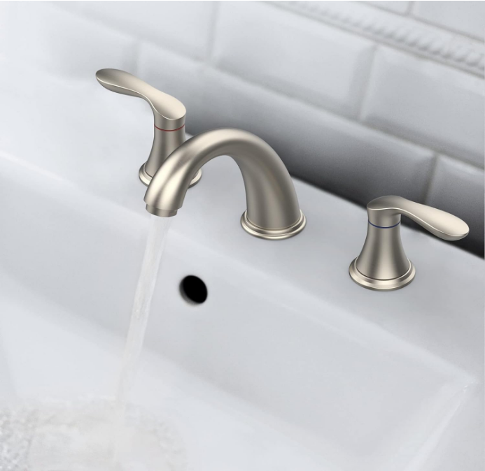 Bathroom Sink Faucet, Faucet for Bathroom Sink, Widespread Brushed Nickel Bathroom Faucet 3 Hole with Stainless Steel Pop Up Drain and cUPC Lead-Free Hose - (Brushed Nickel)