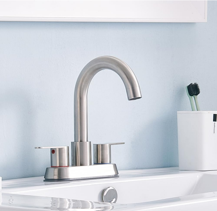4 inch Bathroom Faucet Brushed Nickel, Modern Camper Two Handle Centerset Vanity Faucet, Bathroom Sink Faucet 3 Hole for Bathroom Sink Lavatory RV Faucets