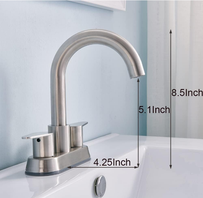 4 inch Bathroom Faucet Brushed Nickel, Modern Camper Two Handle Centerset Vanity Faucet, Bathroom Sink Faucet 3 Hole for Bathroom Sink Lavatory RV Faucets