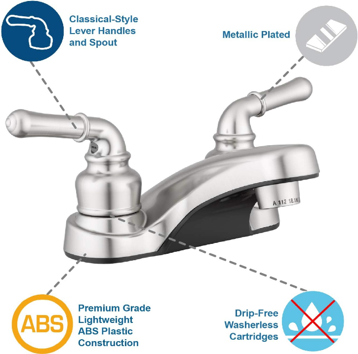 Lynden Bathroom Sink Faucet - Metallic Plating Over Lightweight ABS Plastic (Brushed Satin Nickel)