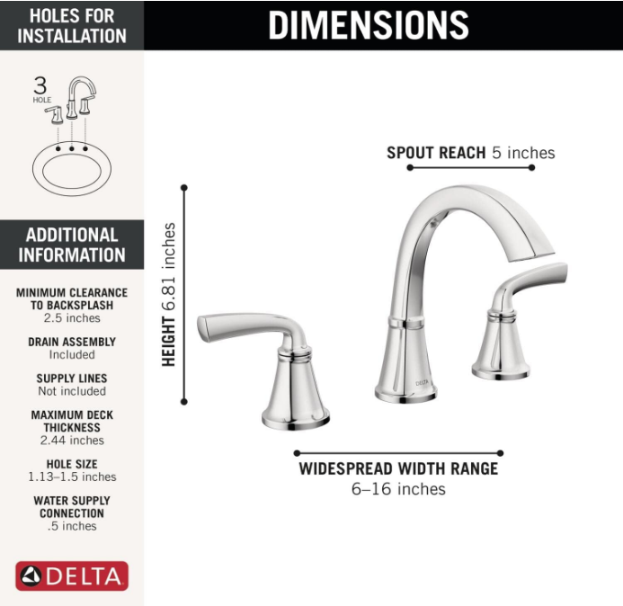 Geist Widespread Bathroom Faucet Chrome, Bathroom Faucet 3 Hole, Bathroom Sink Faucet, Faucet for Bathroom Sink, Bathroom Faucets for Sink 3 Hole, Drain Assembly Included, Chrome 35864LF