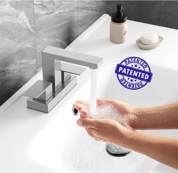 Bathroom Sink Faucet, Hurran 4 inch Brushed Nickel Bathroom Faucets for Sink 3 Hole with Pop-up Drain and Supply Lines, Stainless Steel 2-Handle Lead-Free Faucet for Bathroom Sink Vanity RV Restroom