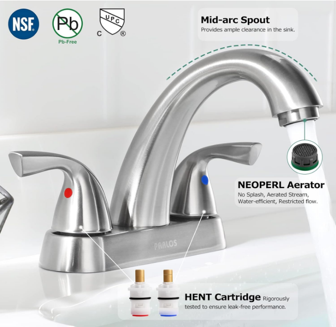 2-Handle Bathroom Sink Faucet with Drain Assembly and Supply Hose Lead-Free cUPC Lavatory Faucet Mixer Double Handle Tap Deck Mounted Brushed Nickel