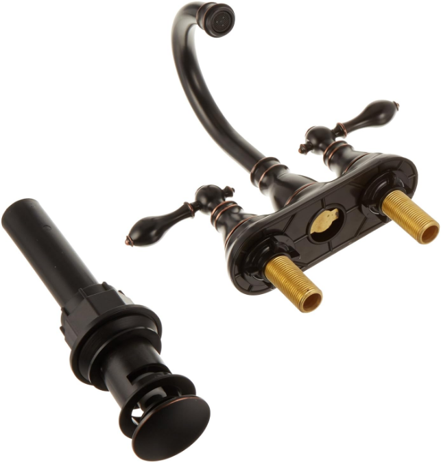 2 Handle Oil Rubbed Bronze Bathroom Sink Faucet with Pop up Drain, 3 Hole Faucet Faucet,360° Swivel Spout 4 Inch Centerset Lavatory Faucet,F-4501-NB