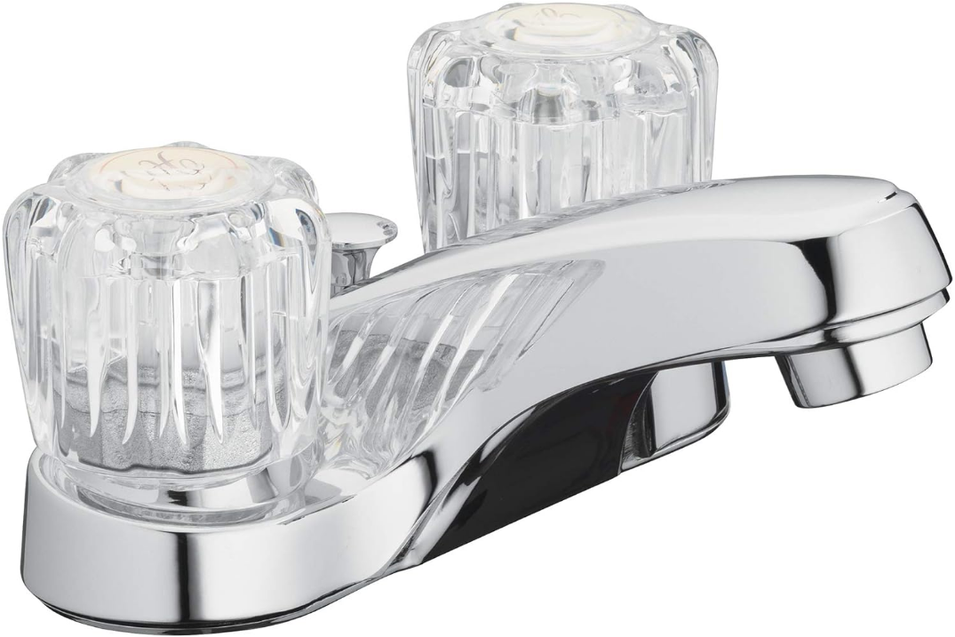 Two Handle Bathroom Sink Faucet, Polished Chrome with Acrylic Round Knobs