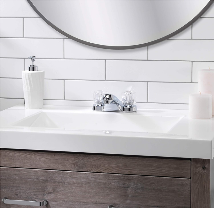 Two Handle Bathroom Sink Faucet, Polished Chrome with Acrylic Round Knobs