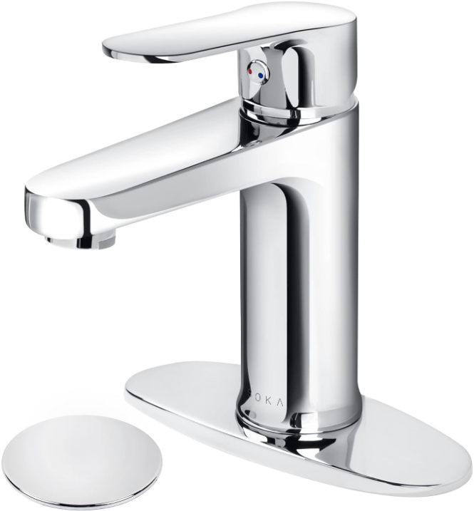 Brass Bathroom Faucet Chrome Bathroom Sink Faucet Chrome with Pop-up Sink Drain Stopper & Deck Plate 1 or 3 Hole Bathroom Faucet Single Handle Bathroom Faucet Single Hole RV Bathroom Faucet