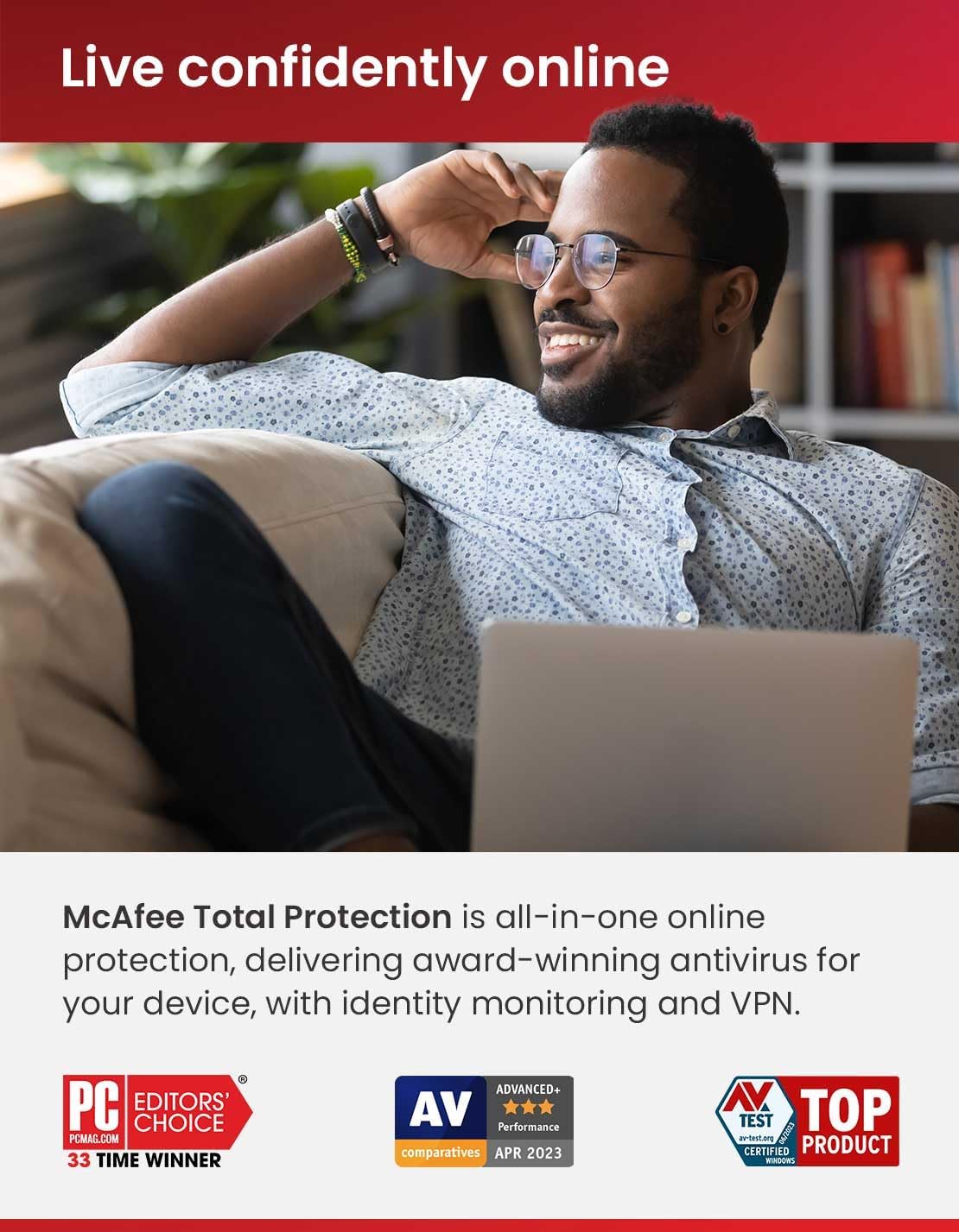 McAfee® Total Protection Antivirus & Internet Security Software for 1 Device (Windows®/Mac®/Android/iOS)