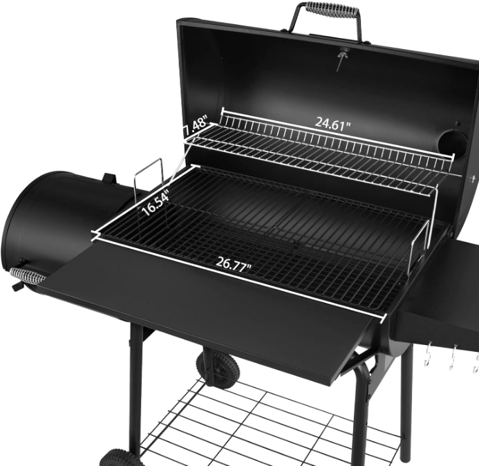 BBQ Charcoal Grill and Offset Smoker | 811 Square Inch cooking surface, Outdoor for Camping | Black