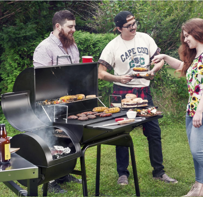 BBQ Charcoal Grill and Offset Smoker | 811 Square Inch cooking surface, Outdoor for Camping | Black