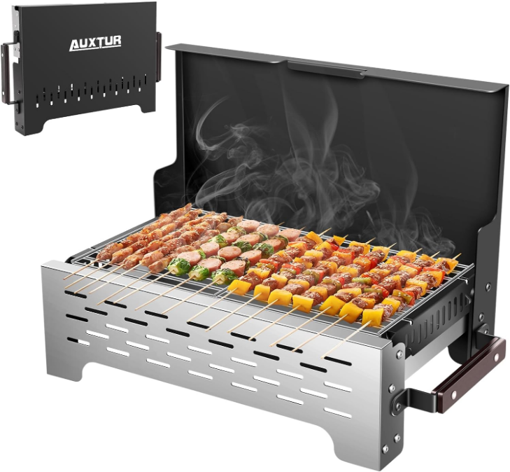 Folding Portable Charcoal Grill, Barbecue Desk Tabletop Outdoor Stainless Steel Smoker BBQ,Portable Lightweight Barbecue Grill Tools for Outdoor Cooking Camping Picnics Beach