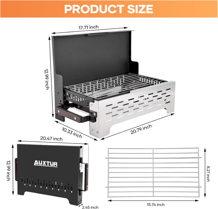 Folding Portable Charcoal Grill, Barbecue Desk Tabletop Outdoor Stainless Steel Smoker BBQ,Portable Lightweight Barbecue Grill Tools for Outdoor Cooking Camping Picnics Beach