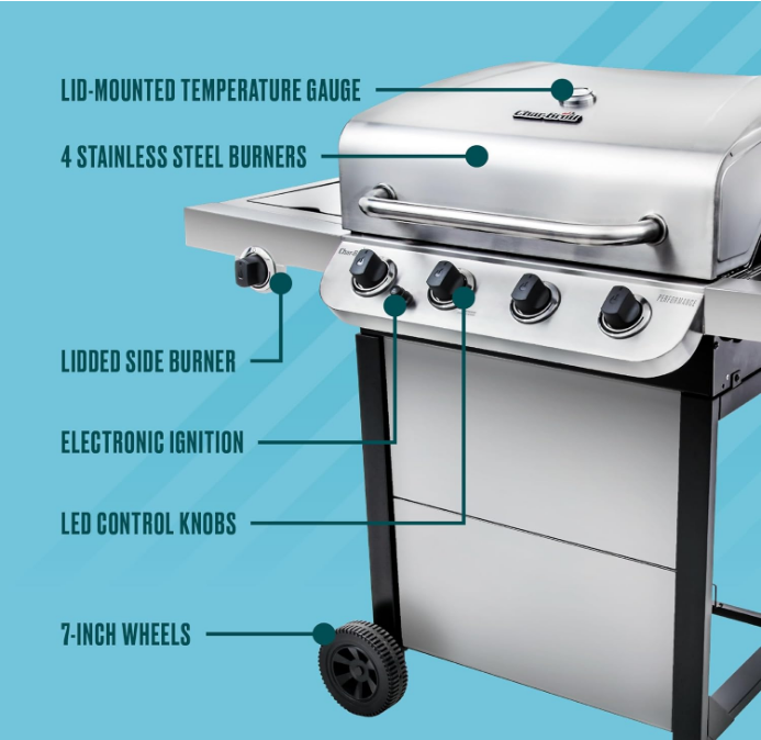 Performance Series Convective 4-Burner with Side Burner Cart Propane Gas Stainless Steel Grill