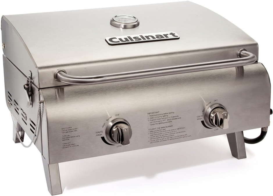 Chef's Style Portable Propane Tabletop 20,000, Professional Gas Grill, Two 10,000 BTU Burners, Stainless Steel