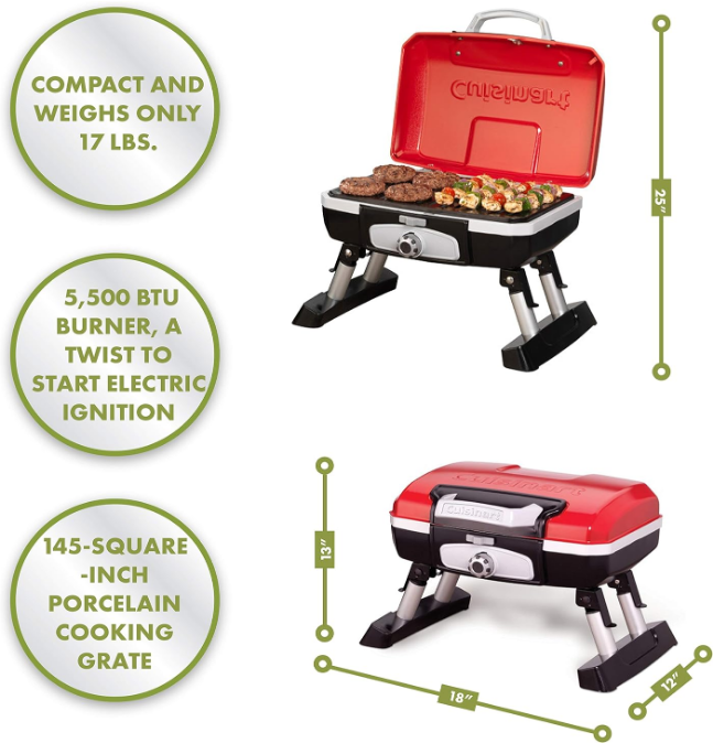  CGG-180T Petit Gourmet Portable Tabletop Propane Gas Grill, Red 17.6 x 18.6 x 11.8-Inch