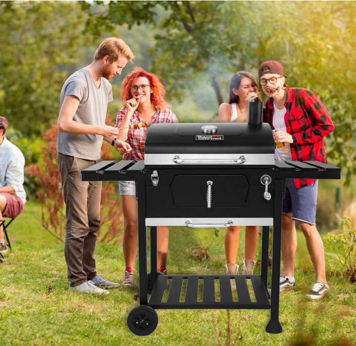 CD1824EN 24” Charcoal Grill Outdoor Smoker with Side Tables Backyard Griller Party BBQ Picnic Patio Cooking, Black
